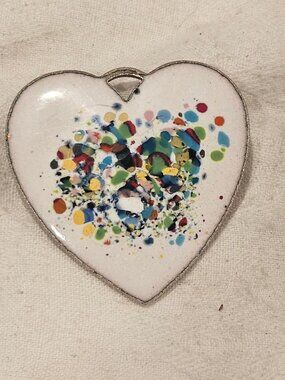 Vintage Mid Century Modern Abstract Enamel Heart Brooch Portrait Pendant